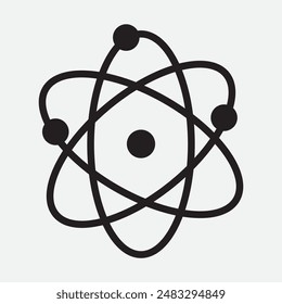 Icono de átomo. Símbolo de ciencia, educación e investigación. Icono de átomo sobre fondo blanco. Ilustración vectorial.