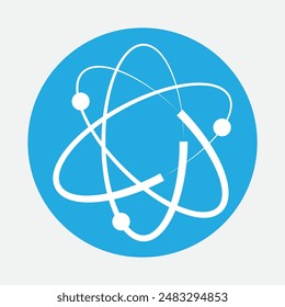 Atom icon. Symbol of science, education and research. Atom icon on white background. Vector illustration.