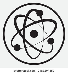 Atom-Symbol. Symbol für Wissenschaft, Bildung und Forschung. Atom-Symbol auf weißem Hintergrund. Vektorillustration.