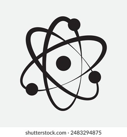 Atom-Symbol. Symbol für Wissenschaft, Bildung und Forschung. Atom-Symbol auf weißem Hintergrund. Vektorillustration.