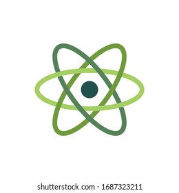 The atom icon. Atom symbol.Isolated on White. Flat Vector illustration.Green colors atom sign in simple outline style