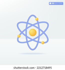 Atom icon symbols. Nucleus, molecular chemistry, orbital electrons, physics scienc concept. 3D vector isolated illustration design. Cartoon pastel Minimal style. Used for design ux, ui, print ad.