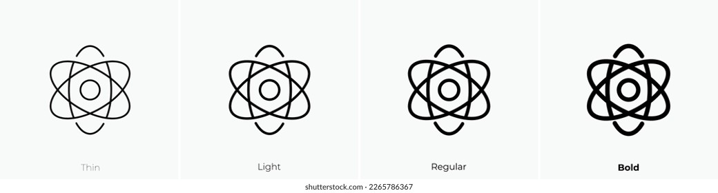atom icon. Thin, Light Regular And Bold style design isolated on white background