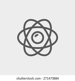 Atom icon thin line for web and mobile, modern minimalistic flat design. Vector dark grey icon on light grey background.