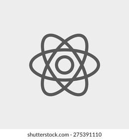 Atom icon thin line for web and mobile, modern minimalistic flat design. Vector dark grey icon on light grey background.