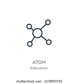 Atom icon. Thin linear atom outline icon isolated on white background from education collection. Line vector sign, symbol for web and mobile