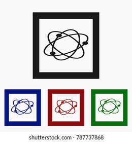 Atom Icon in trendy flat style isolated on grey background.