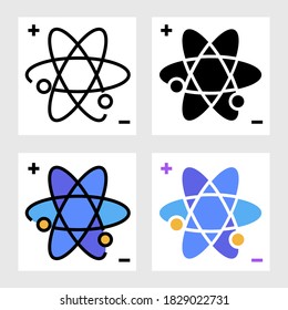 Atom icon vector design in filled, thin line, outline and flat style.