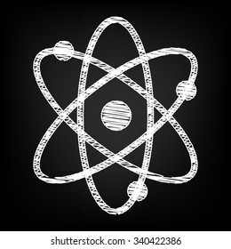 Atom icon. Vector illustration with chalk effect 