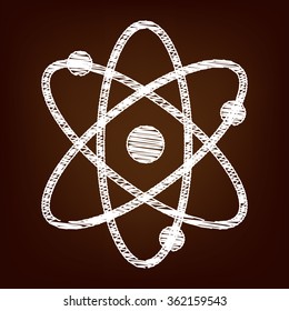 Atom icon. Vector illustration with chalk effect