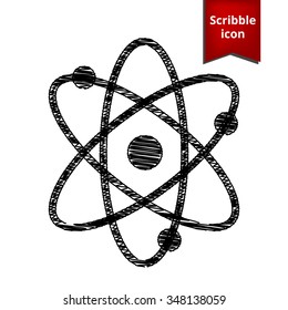 Atom icon. Vector illustration with pen effect. Scribble icon for you design.