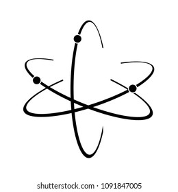 Atom icon. Vector illustration. Symbol of science, education, nuclear physics, scientific research. Three electrons rotate in orbits around atomic nucleus. Concept of elementary particles design.