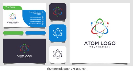 Atom icon. Vector illustration. Symbol of science, education, nuclear physics, scientific research and business card