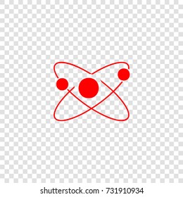 Atom Icon. Vector. Red flat icon on transparent background.