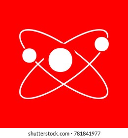 Atom Icon. Vector. White icon on red background. Isolate.