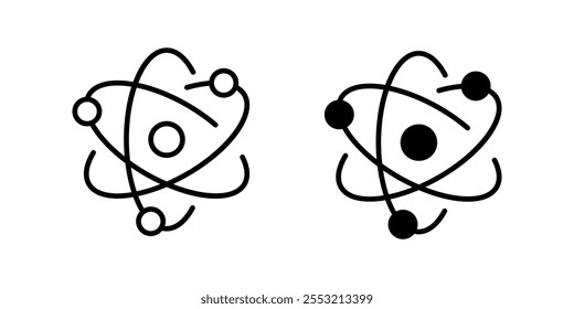 Iconos del átomo. Estilo lineal y de silueta. Iconos del vector.