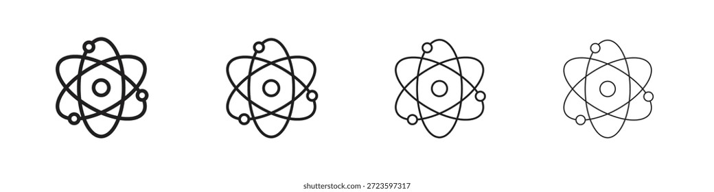 Ícones de átomos delineiam o design de vetores pretos. Linha com traçado editável.