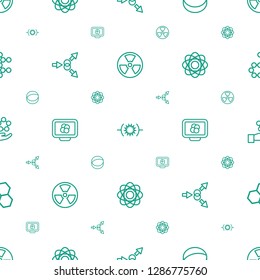 atom icons pattern seamless white background. Included editable outline radiation, pressure, atom move, atom on display, in hand, chemical structure icons. icons for web and mobile.