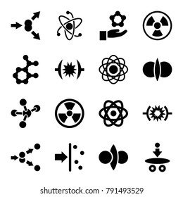 Atom icons. set of 16 editable filled atom icons such as pressure