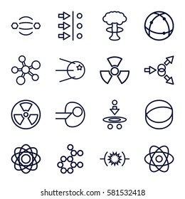 atom icons set. Set of 16 atom outline icons such as radiation, pressure, core