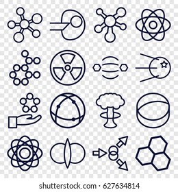 Atom icons set. set of 16 atom outline icons such as core, radiation, nuclear explosion