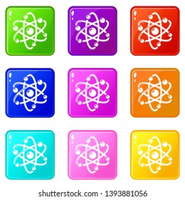 Atom icons set 9 color collection isolated on white for any design