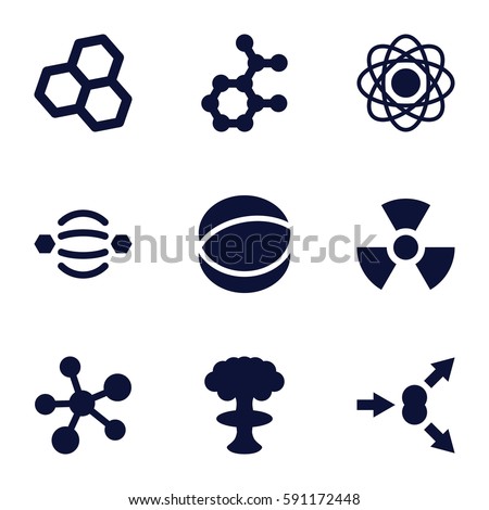 atom icons set. Set of 9 atom filled icons such as radiation, nuclear explosion