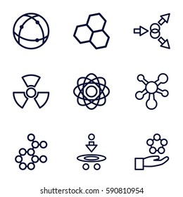 atom icons set. Set of 9 atom outline icons such as radiation