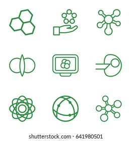 Atom icons set. set of 9 atom outline icons such as core