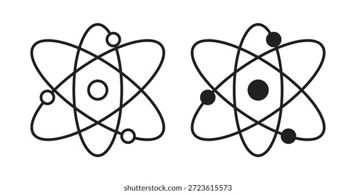 Conjunto de iconos de átomos aislados sobre fondo blanco Ilustración vectorial plana.