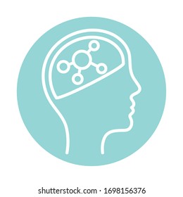atom inside human head block style icon design, Mental health mind science intelligence idea medical and education theme Vector illustration