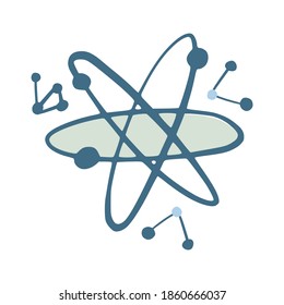 Atom einzeln auf weißem Hintergrund. Abstrakte chemische Elemente blaue Farbe in doodle Stil Vektorgrafik.