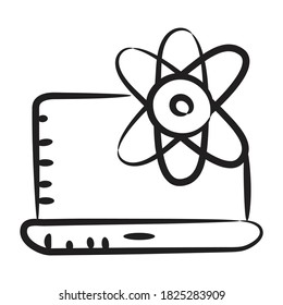 Átomo con un portátil que muestra el concepto de icono de la educación científica