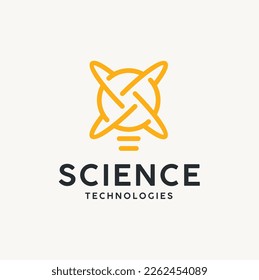 Diseño del logotipo Atom con lámpara de luz para investigación de tecnología científica