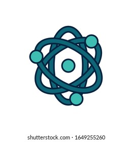 Diseño de iconos de estilo de relleno de línea átomos, microelemento de partículas de la tecnología molecular de la química y tema de potencia Ilustración vectorial