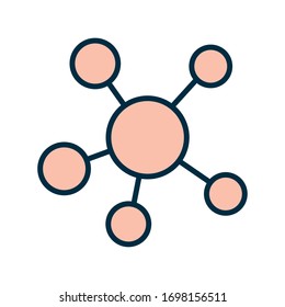 Atom line and fill style icon design, science chemistry molecular technology particle molecule micro element and power theme Vector illustration