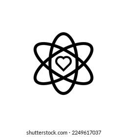 Atom line icon. Hands, man, science, ecology, planet, energy, nuclear power plant, protection, conservation. Science concept. Vector black line icon on white background