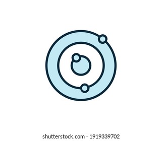Icono de línea de átomo. Símbolo de esquema de alta calidad para diseño web o aplicación móvil. Firma de línea delgada para el logotipo de diseño. Pictograma de contorno de color sobre fondo blanco