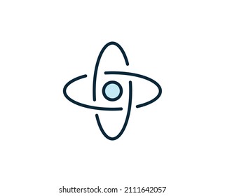 Symbol der Atom-Linie. Hochwertiges Umrisssymbol für Webdesign oder mobile App. Leuchtendes Zeichen für Design-Logo. Farbumriss-Piktogramm auf weißem Hintergrund