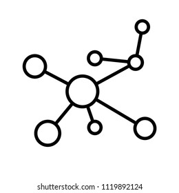 Atom line icon isolated on white background. Symbol of science, education, nuclear physics, scientific research. Electrons and protonssign. Flat design. Vector Illustration