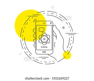 Icono de línea de átomo. Botón vector del teléfono móvil. Señal de energía. Símbolo de elemento químico. Icono de línea de átomo. Insignia conceptual abstracta. Vector