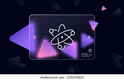 Atom line icon. Orbital electrons, nuclear energy, molecular physics, atomic, chemistry, research, orbits, nucleus, spin. Science concept. Glassmorphism. Vector line icon for Business and Advertising.