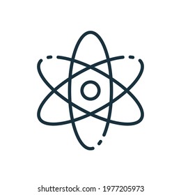 Atom Line Icon. Scientific Atom Symbol. Sign of Education and Science. Structure of Nucleus of Atom. Protons, Neutrons and Electrons linear Icon. Editable stroke. Vector illustration.