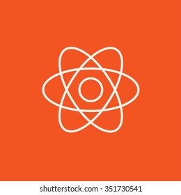 Atom line icon for web, mobile and infographics. Vector white icon isolated on red background.
