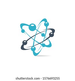 Atom logo design. Symbol of science research Atom logo Vector icon illustration. electrons rotate in orbits around atomic nucleus concept.	