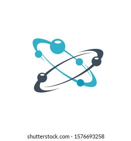 Atom logo design. Symbol of science research Atom logo Vector icon illustration. electrons rotate in orbits around atomic nucleus concept.	