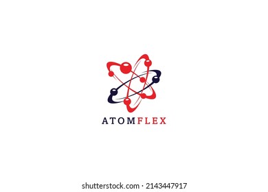 Atom Logo Design. Symbol Of Science Research Atom Logo Vector Icon Illustration. Electrons Rotate In Orbits Around Atomic Nucleus Concept.