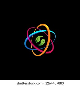 Atom logo designed with leaf. Creative Idea Concept of Ecology Research. 