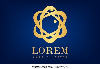 atom logo vector golden design