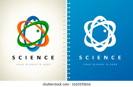 Atom logo vector. Science design illustration.